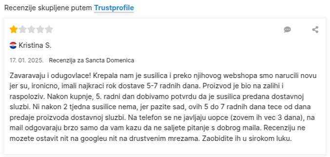 Sancta Domenica (Big Bang) webshop/trgovina ocjenili kupci sa lošom ocjenom 1/5: Iskustva i problemi 2 sanctadomenicabigbangrecenzije